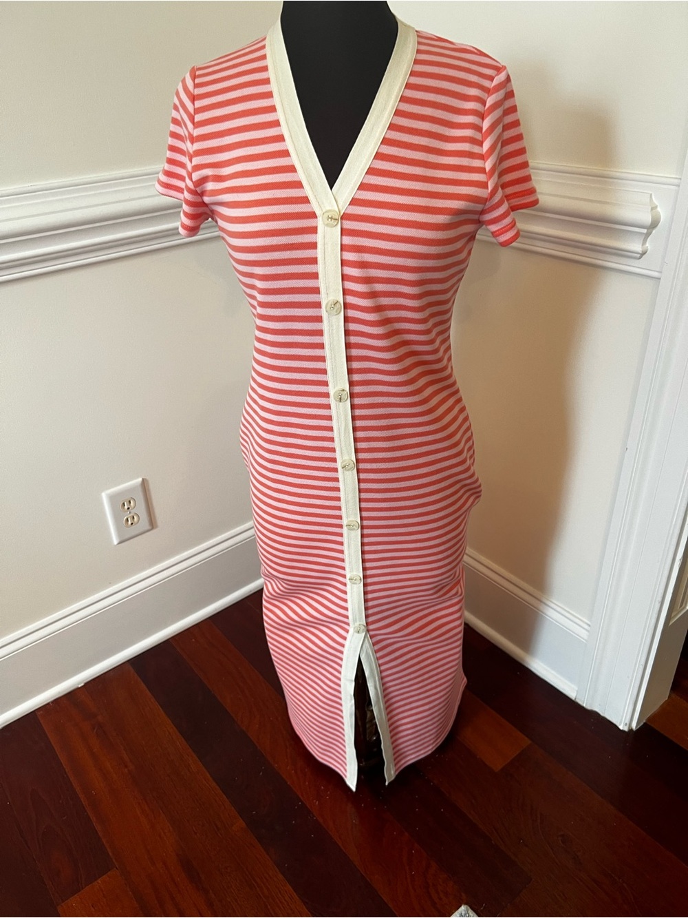 Wishlist Coral and White Striped Button-Front Maxi Dress